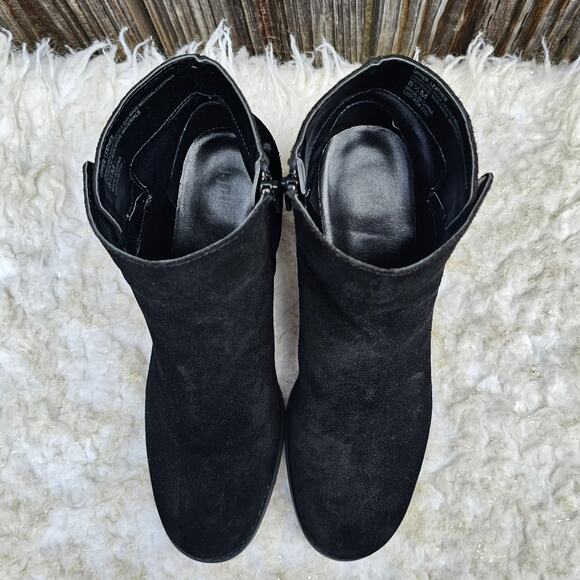 Black Ankle Booties J. JILL Size 8.5 Suede Leather Zip Heeled Boots Side Zip - Picture 11 of 13